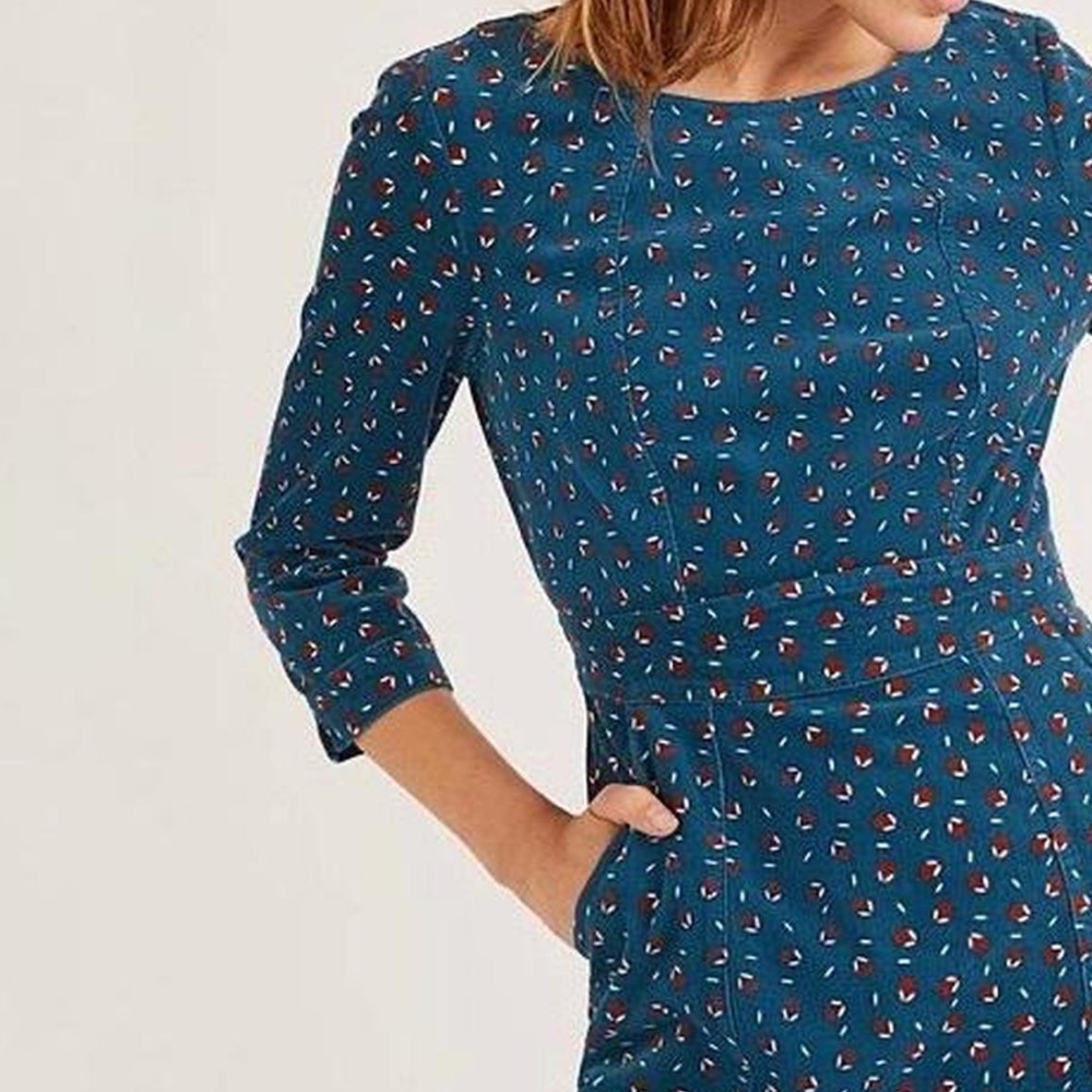 Boden Coraline corduroy dress in a teal size 4 - Picture 3 of 9